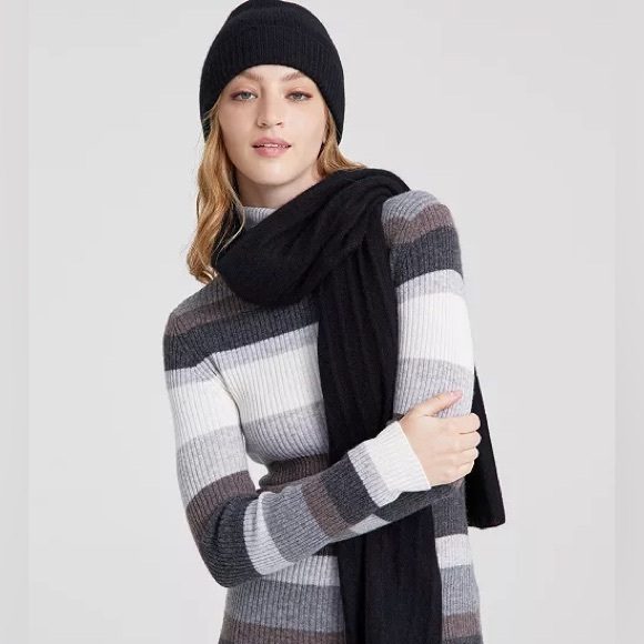 Charter Club 100% Classic Black Cashmere Cuffed Beanie - Picture 2 of 3